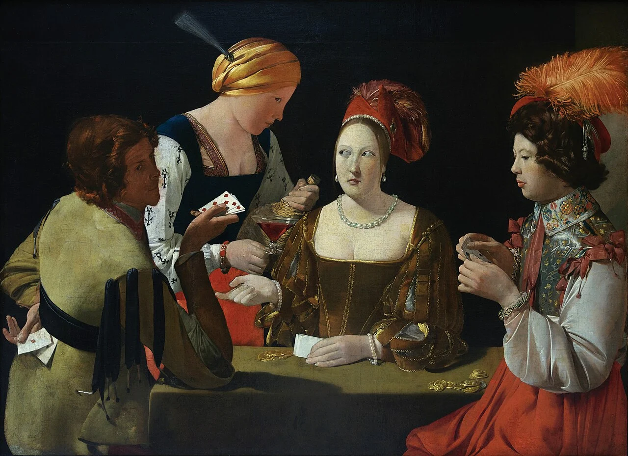 The Card Sharp with the Ace of Diamonds, an oil painting by Georges de La Tour, shows a young man being cheated at cards as a player secretly pulls the ace of diamonds from behind his back.