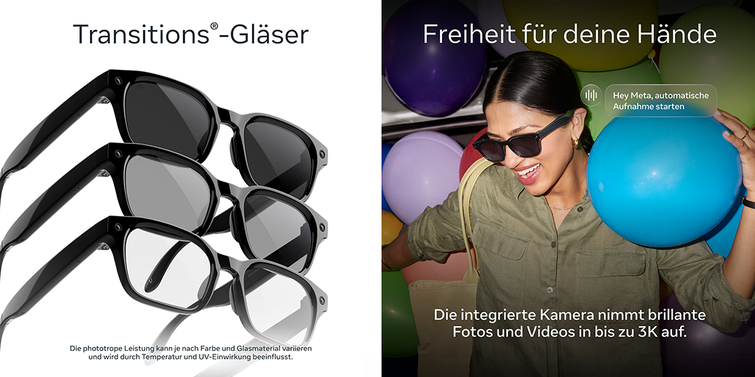 Meta Glasses Adventurer in Classic Black mit Transitions Grey Gläsern