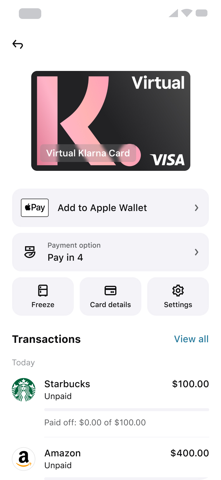 The Klarna Card Pay Online Offline