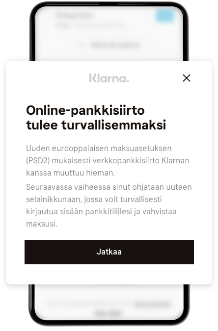 Matkapuhelimen näytöllä ohjeet Maksa heti maksutavalle