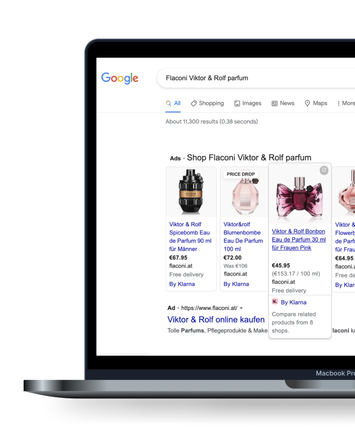 MacBook showing Klarna CSS on Google