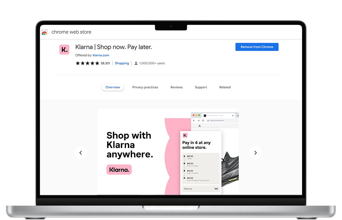Klarna Browser Extension shown on MacBook