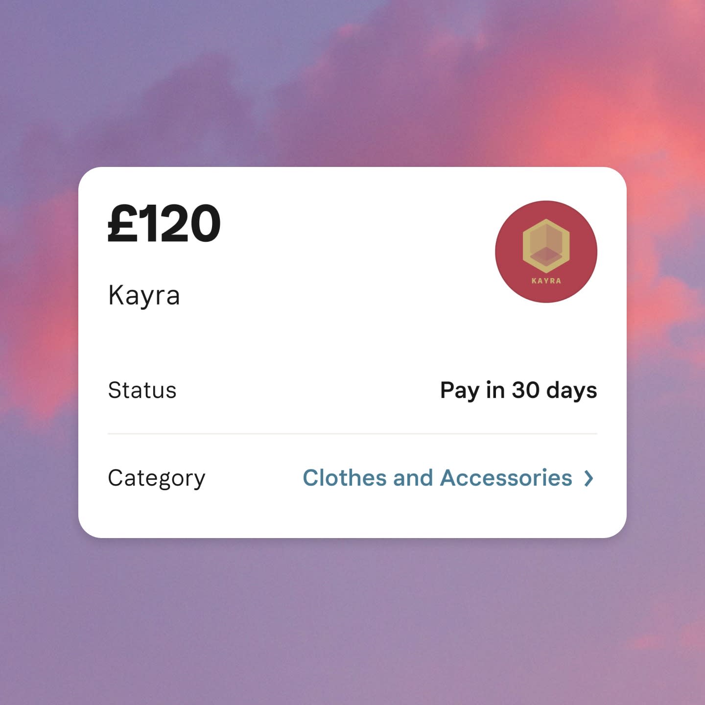 Post-purchase screen in the Klarna app showing recent pay later purchase