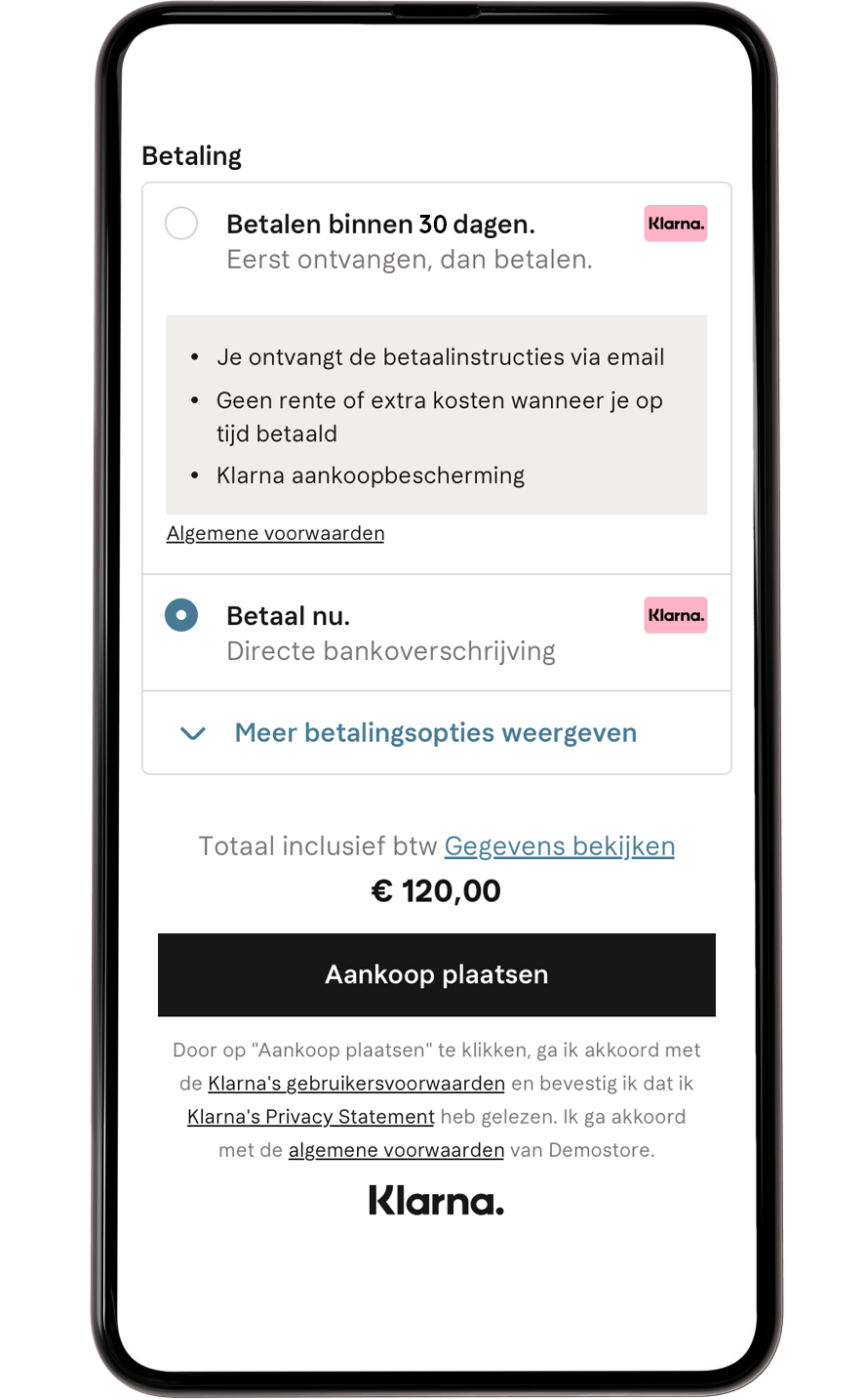 Betaalmethoden mobiel scherm