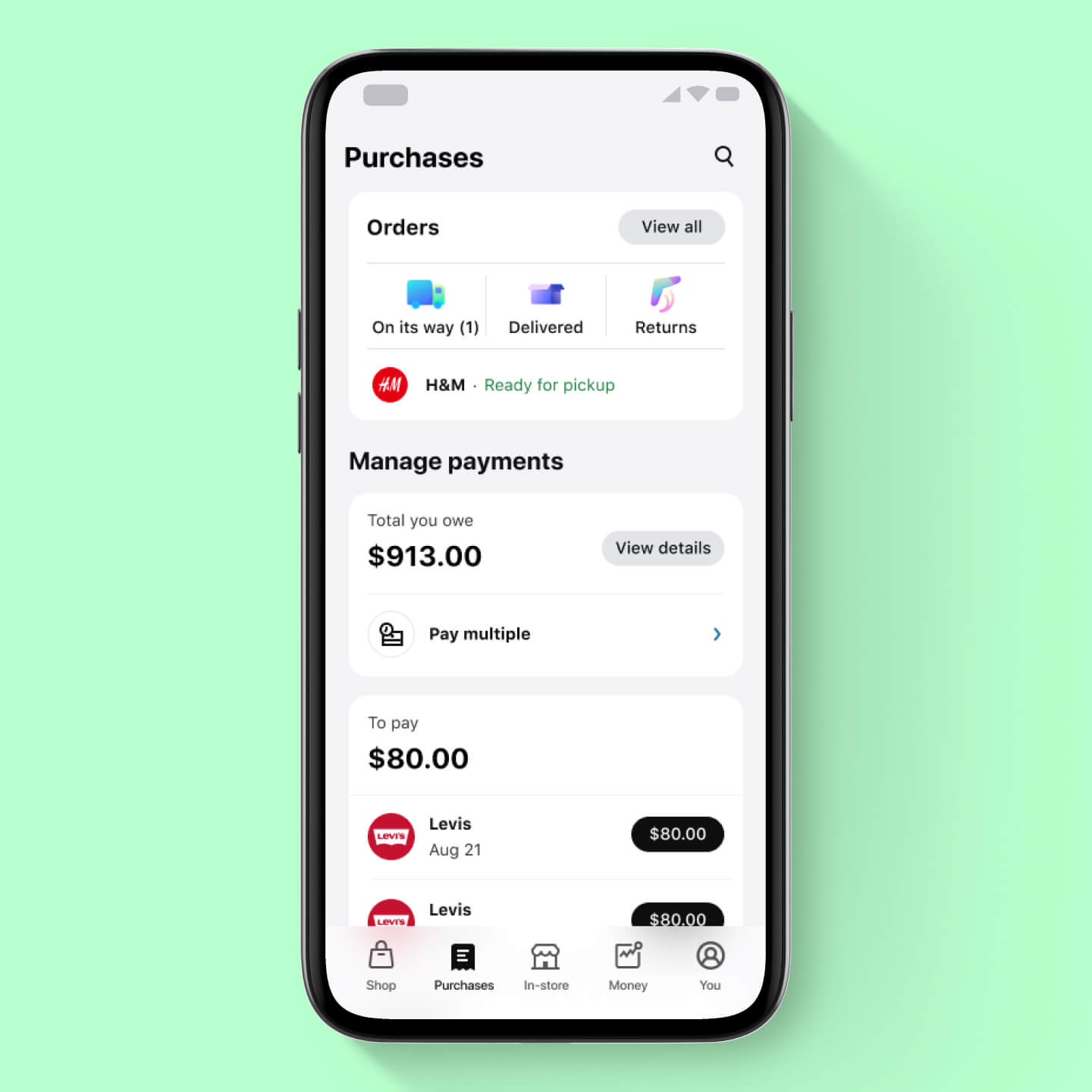 (US) Pay in 4 / Content Grid-Feature- How Pay in 4 works / Manage your purchases.