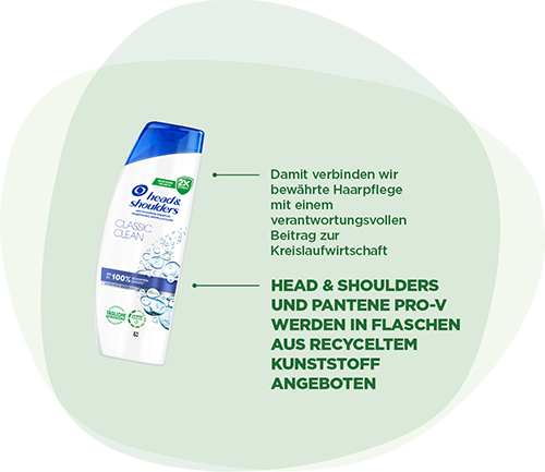 Head & Shoulders und Pantene Pro-V werden in Flaschen aus recyceltem Kunststoff angeboten. Damit verbinden wir bewährte Haarpflege mit einem verantwortungsvollen Beitrag zur Kreislaufwirtschaft.