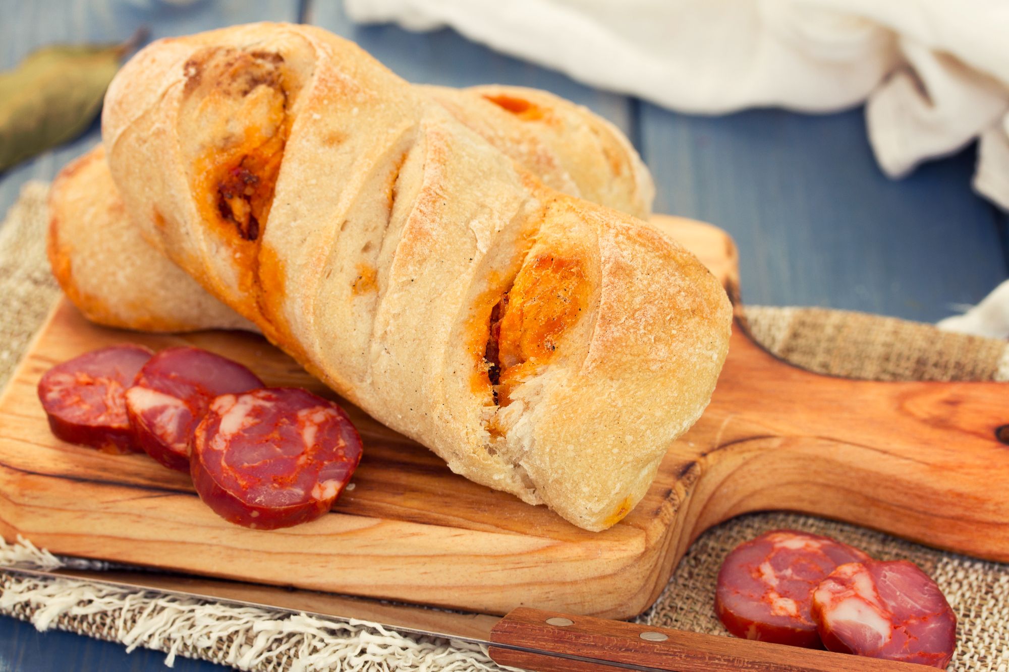 Stuffed baguette with Chorizo, Parmesan and sun-dried tomatoes