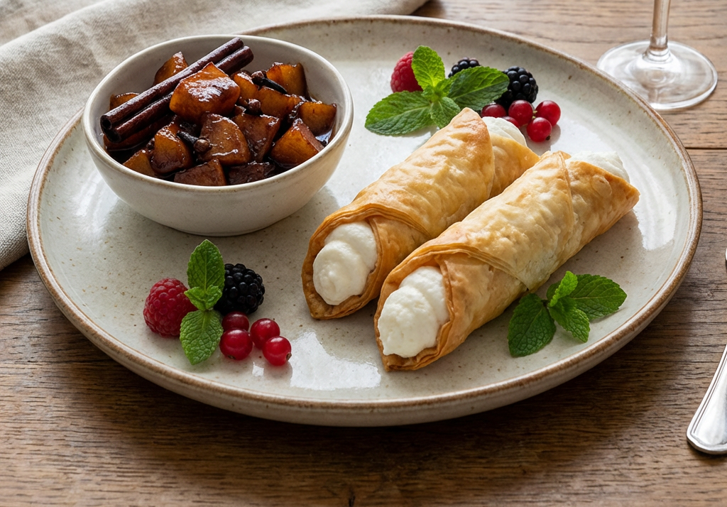 Caramel apple ricotta cannolo