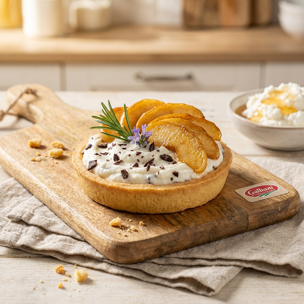 Aromatic lavender ricotta tartlet with rosemary apples