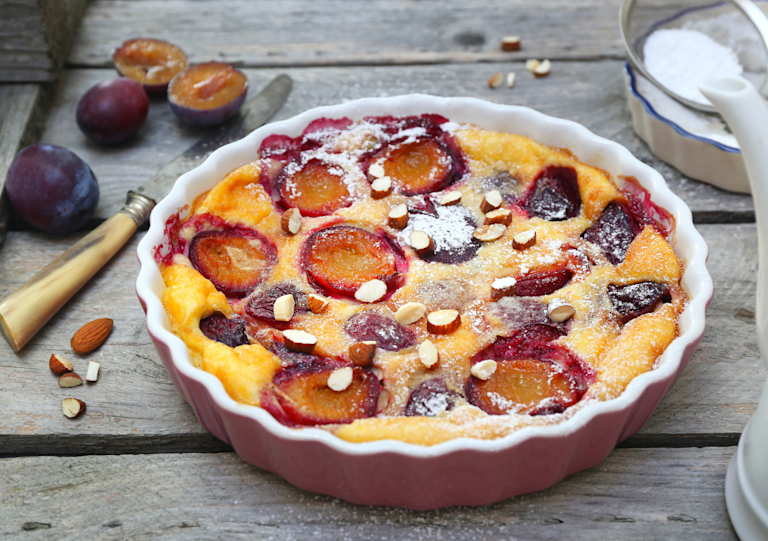 Plum clafoutis with galbani mascarpone — soft, comforting and easy to make