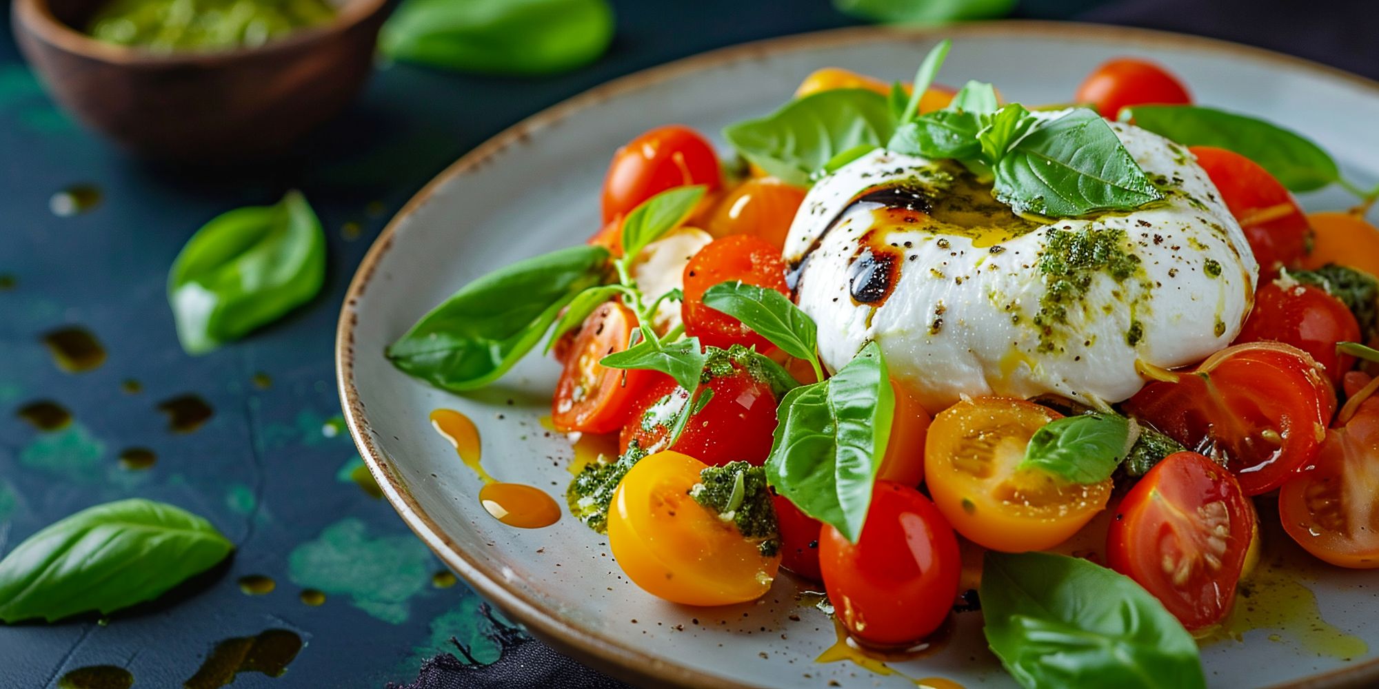 Fresh cherry tomato salad and its Burrata
