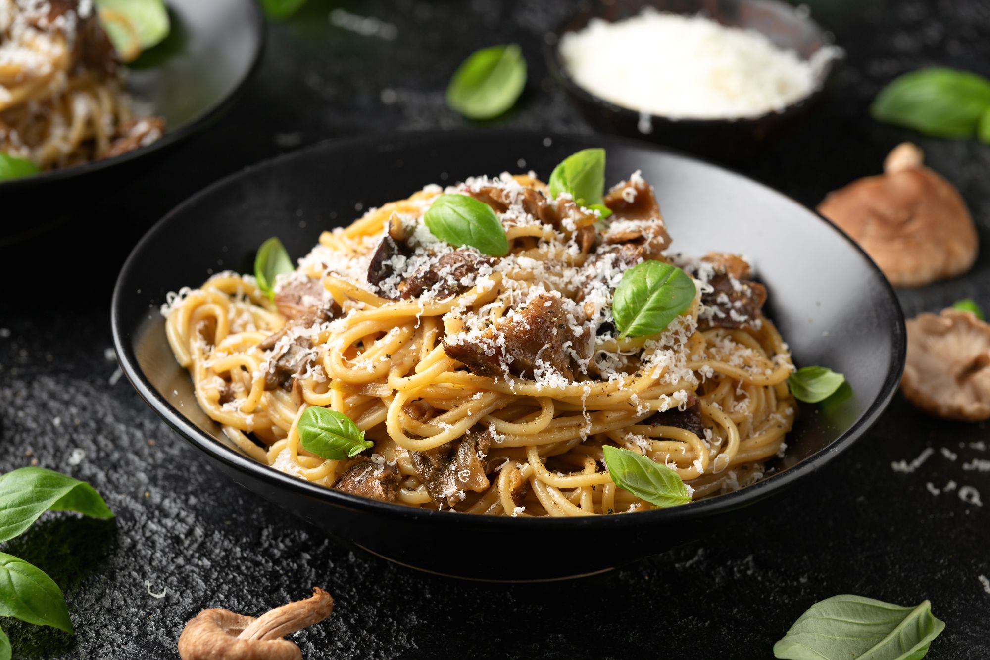 Traditional Italian fresh pasta recipe with porcini mushrooms and Parmesan