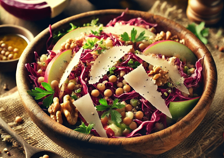 Red cabbage salad with parmesan shavings