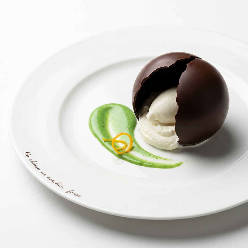Mandarin burnt essence with mint cream sphere