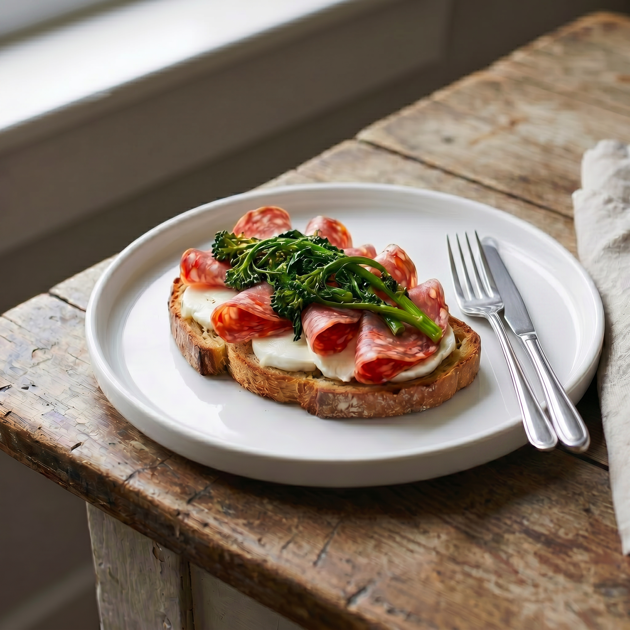 Salame and mozzarella sandwich