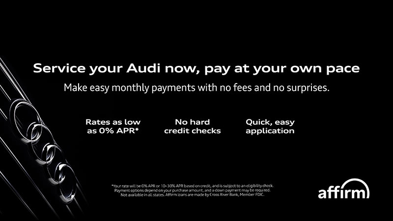 Signage for Audi dealer that includes info about Affirm offer