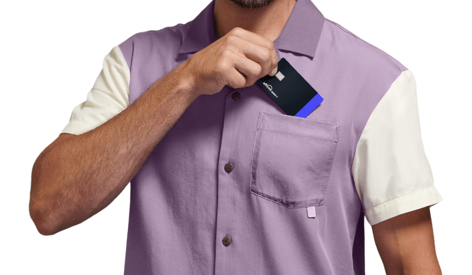 Man putting a debit card in his pocket