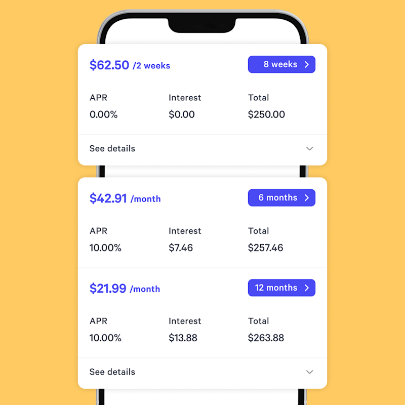 Sample payment plans with Affirm