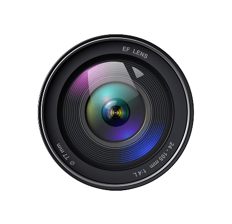 Professional camera lens front view