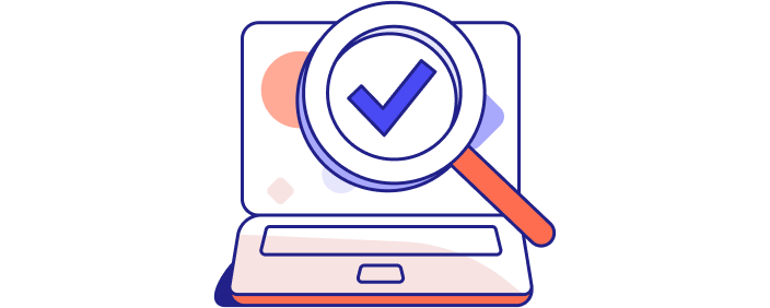 Illustration of a laptop with a magnifying glass in front