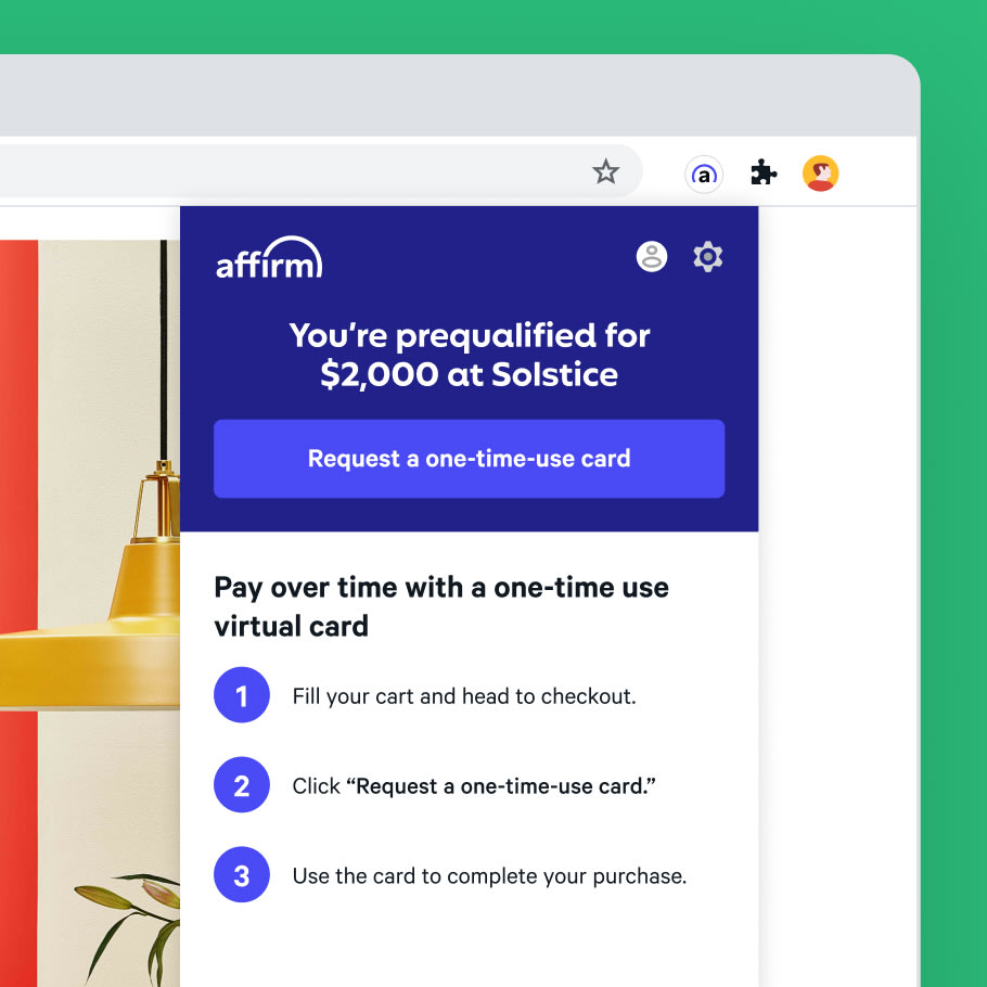 See what you're prequalified for in Affirm's browser extension