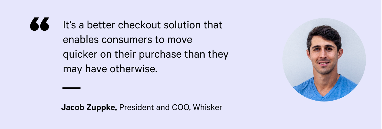 Quote box with headshot of Whisker president and his quote about Adaptive Checkout