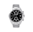 Silver chronograph watch with black dial