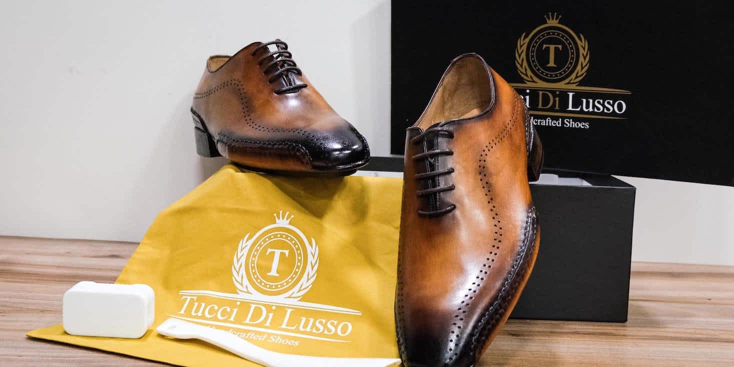 Pair of handcrafted men's leather shoes from Tucci Di Lusso
