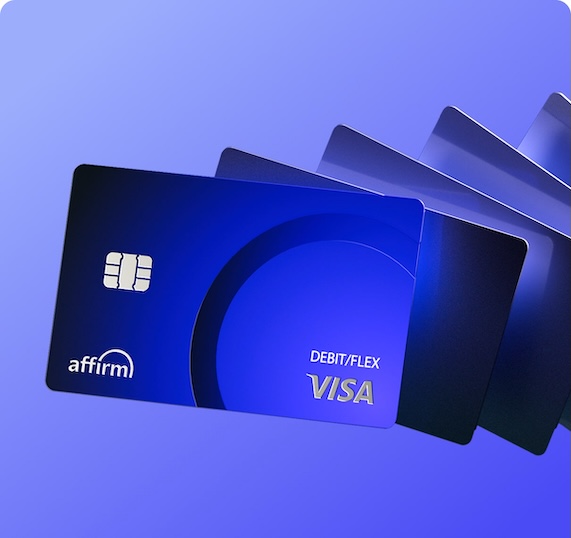 Affirm Cards cascading with a bottom-right Visa logo for buy now pay later plans