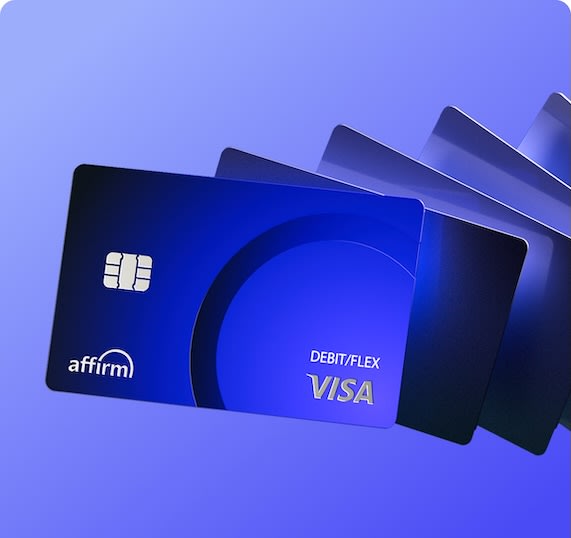 Affirm Cards cascading with a bottom-right Visa logo for buy now pay later plans