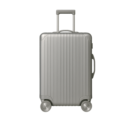 Silver hardshell carry-on suitcase