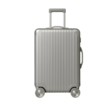 Silver hardshell carry-on suitcase