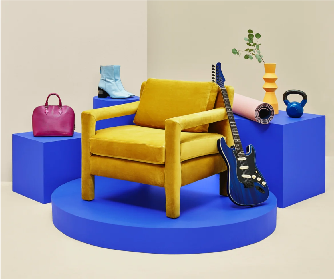 image of a yellow chair surrounded by various objects