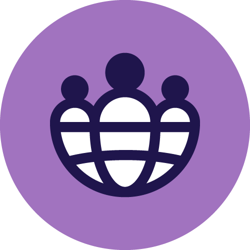 Migrants at Affirm employee resource group logo with globe icon in purple