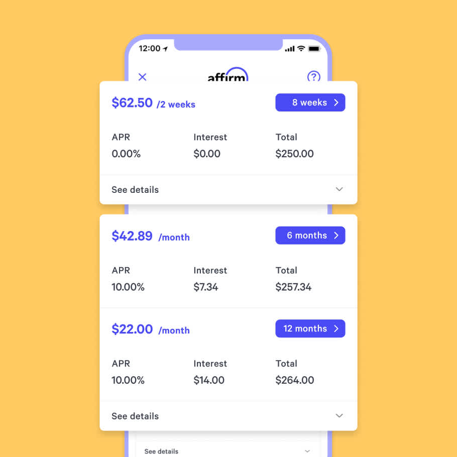 Phone showing Affirm checkout
