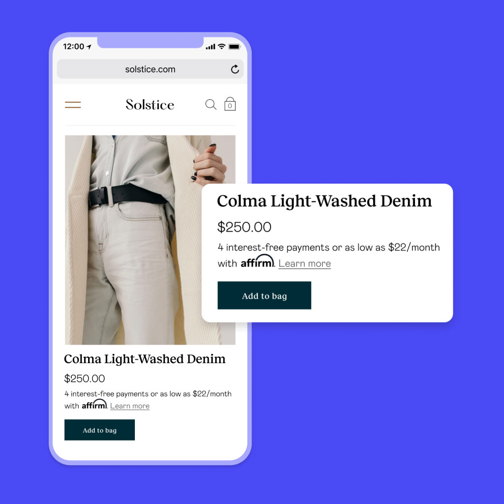 Solstice example of Adaptive Checkout dynamic messaging with a sample trench coat for sale