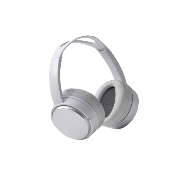 Silver over-ear wireless headphones