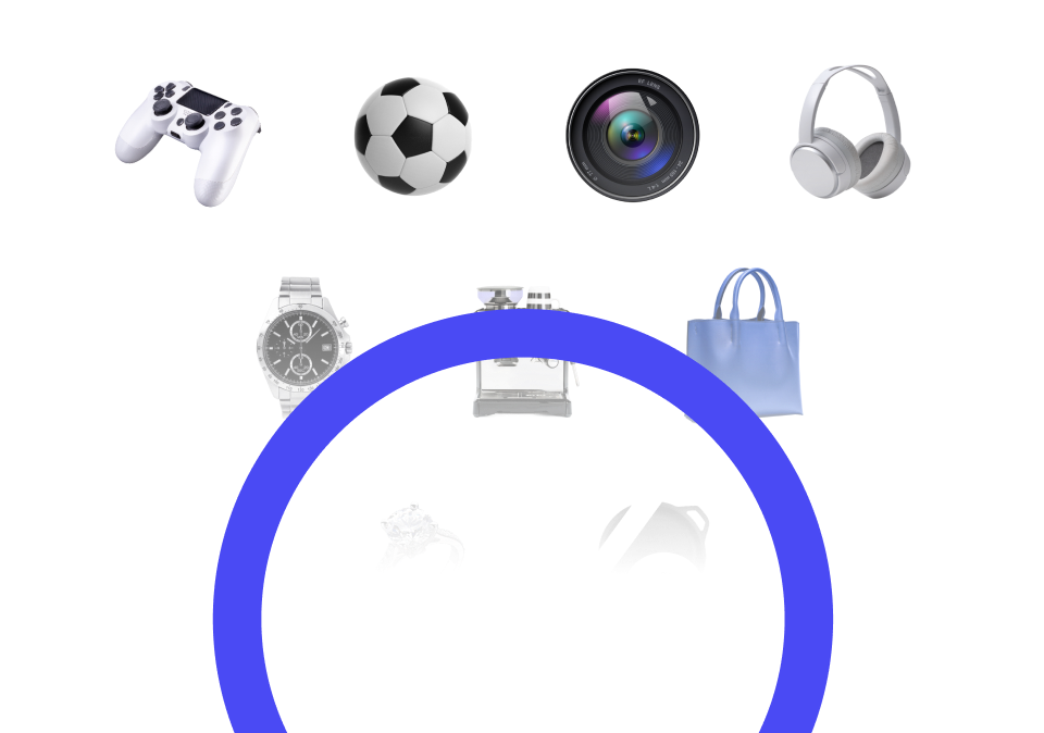 Get ready for 0% Days hero banner featuring floating product icons including watches, coffee machines, bags, headphones, sneakers, and jewelry on a purple gradient background