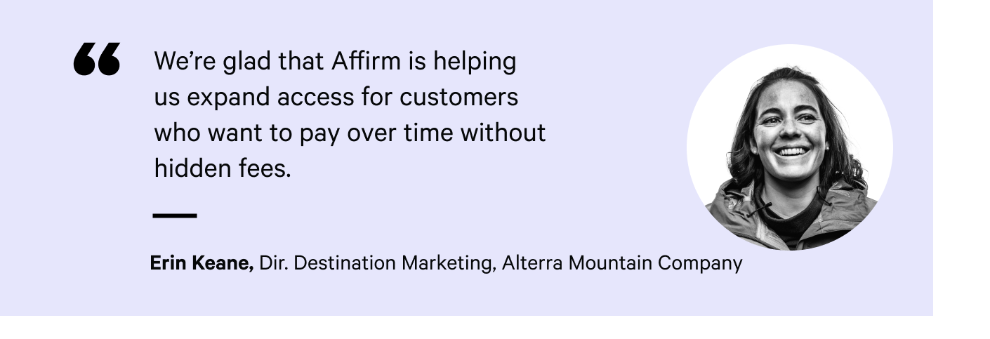Quote from Erin Keana about how well Affirm has performed for Ikon Pass