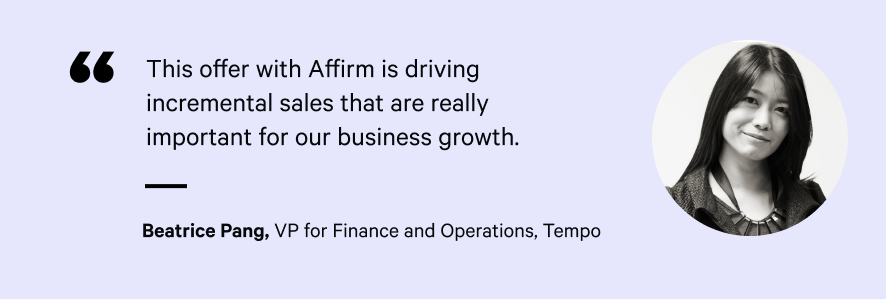 Quote from tempo's Beatrice Pang about success with Affirm