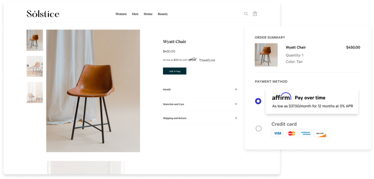 Image of Solstice chair on the business homepage