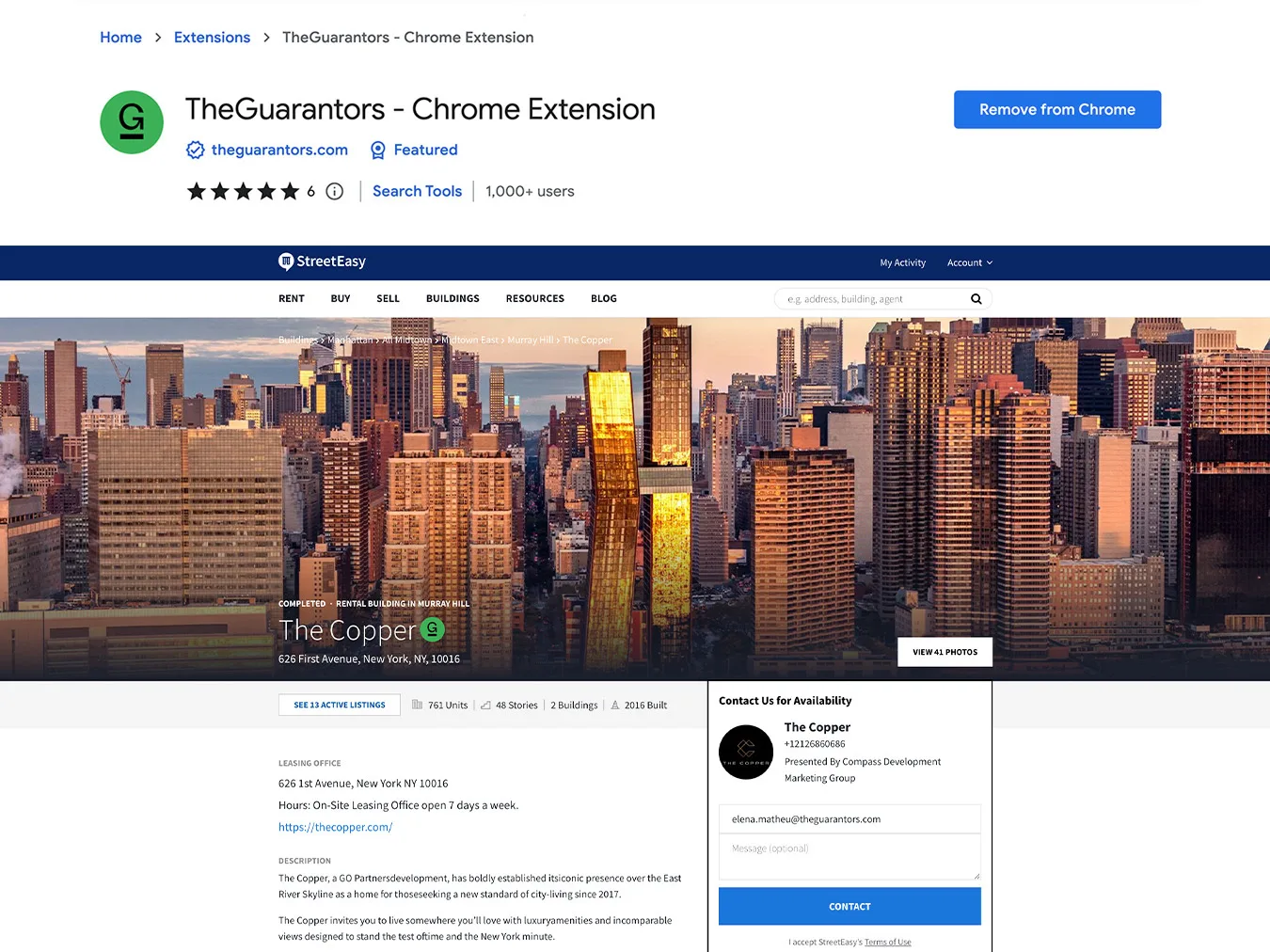 Screenshot of TheGuarantors Google Chrome Extension Page