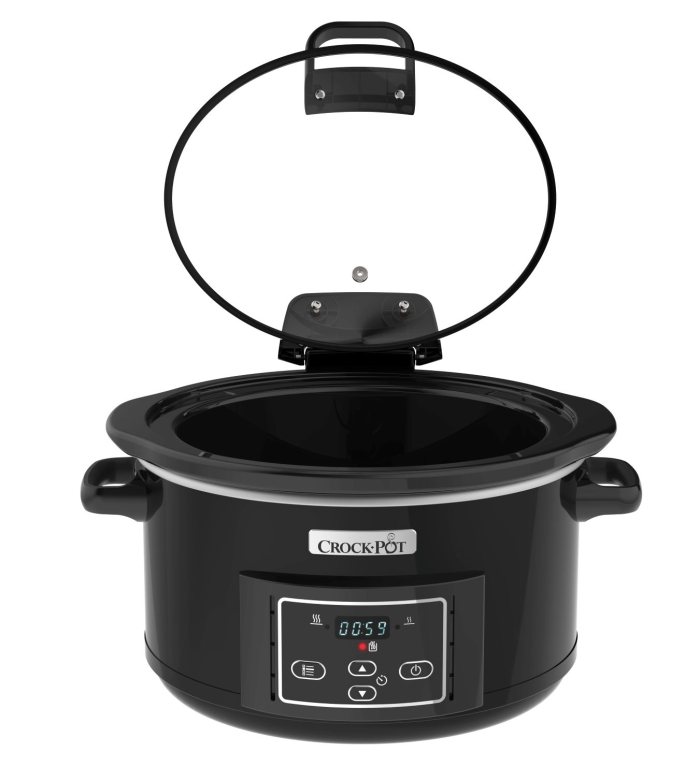 Crock-Pot 4.5-Quart Lift & Serve Hinged Lid Slow Cooker, One-Touch Control,  Black