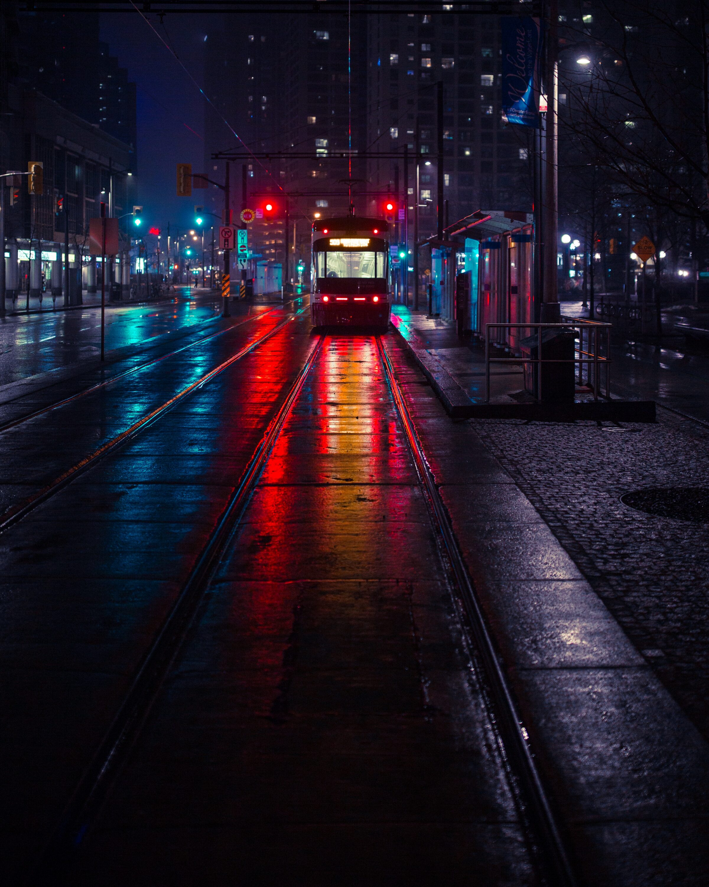 piblic transportation at night in Toronto