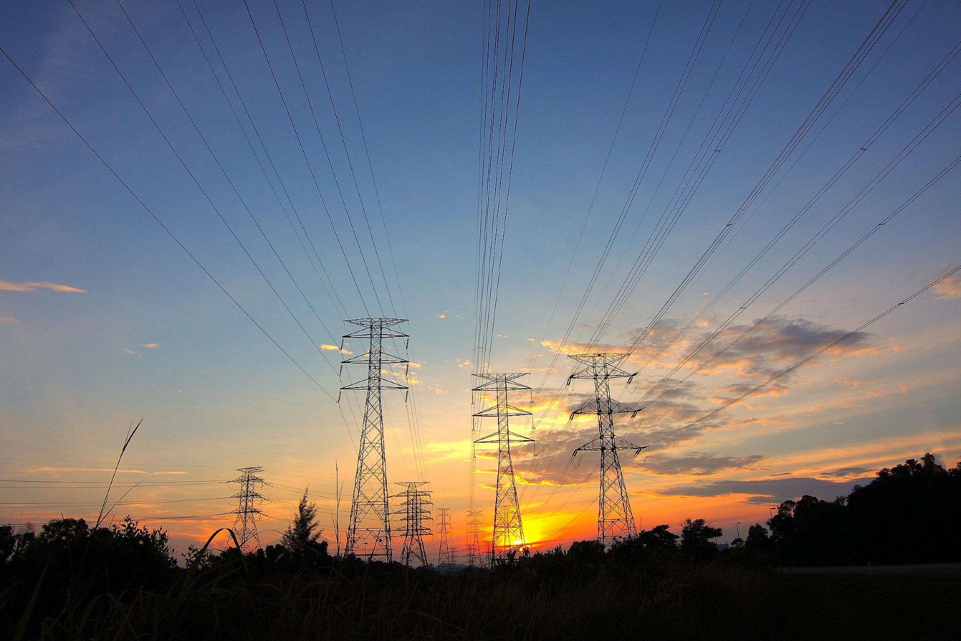 power poles during sunset