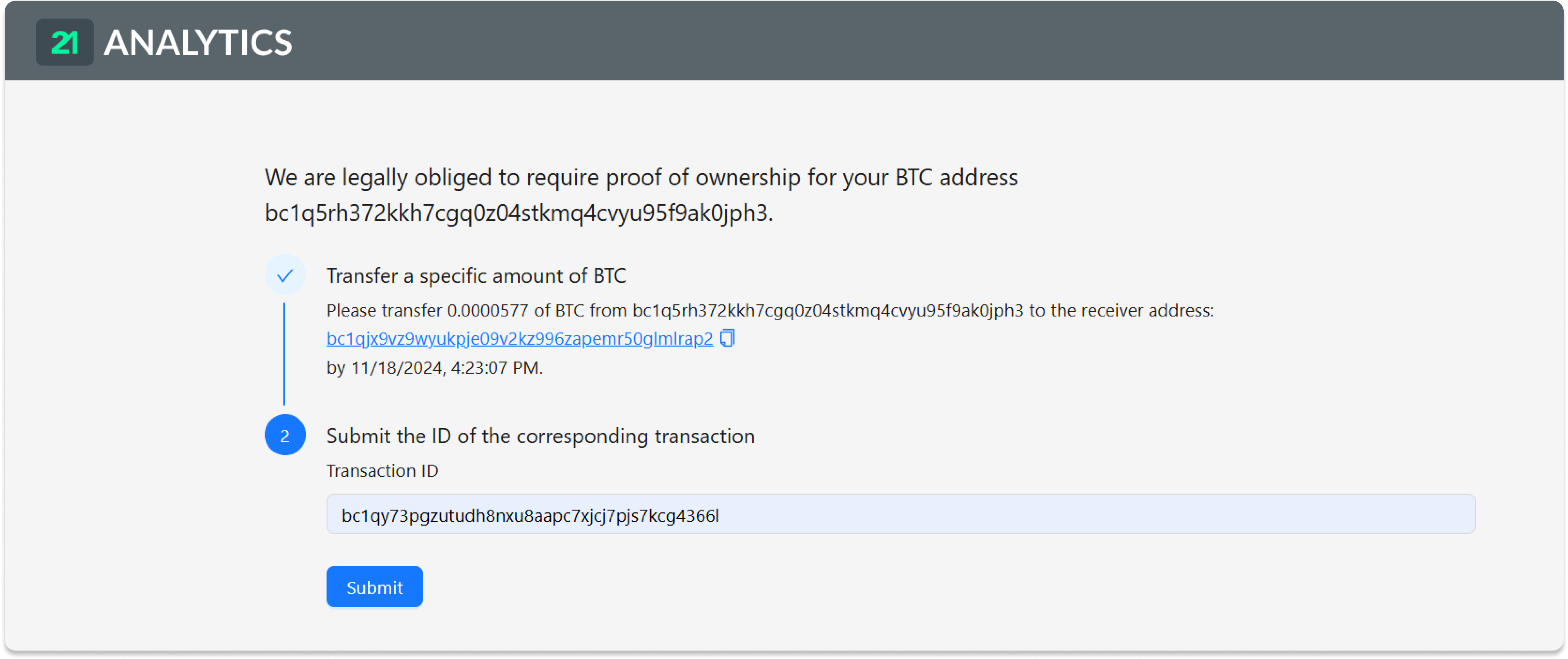 Satoshi Test Portal Website: Customer to Submit Transaction ID Fred Voight