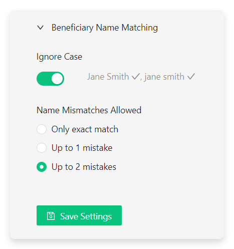 Beneficiary name-matching settings