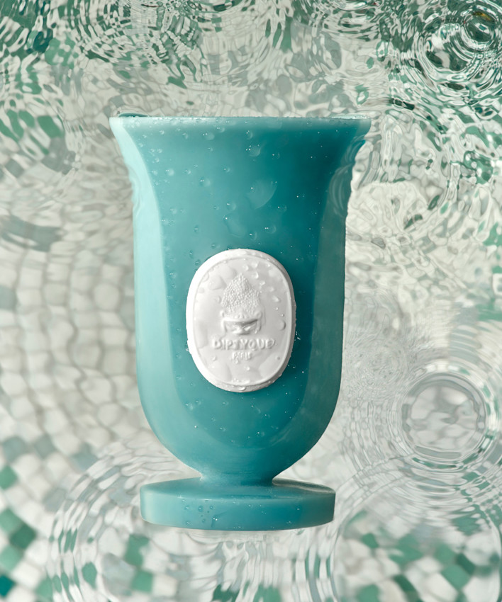 The Médicis Vase, in the aquatic blue of sunlit water