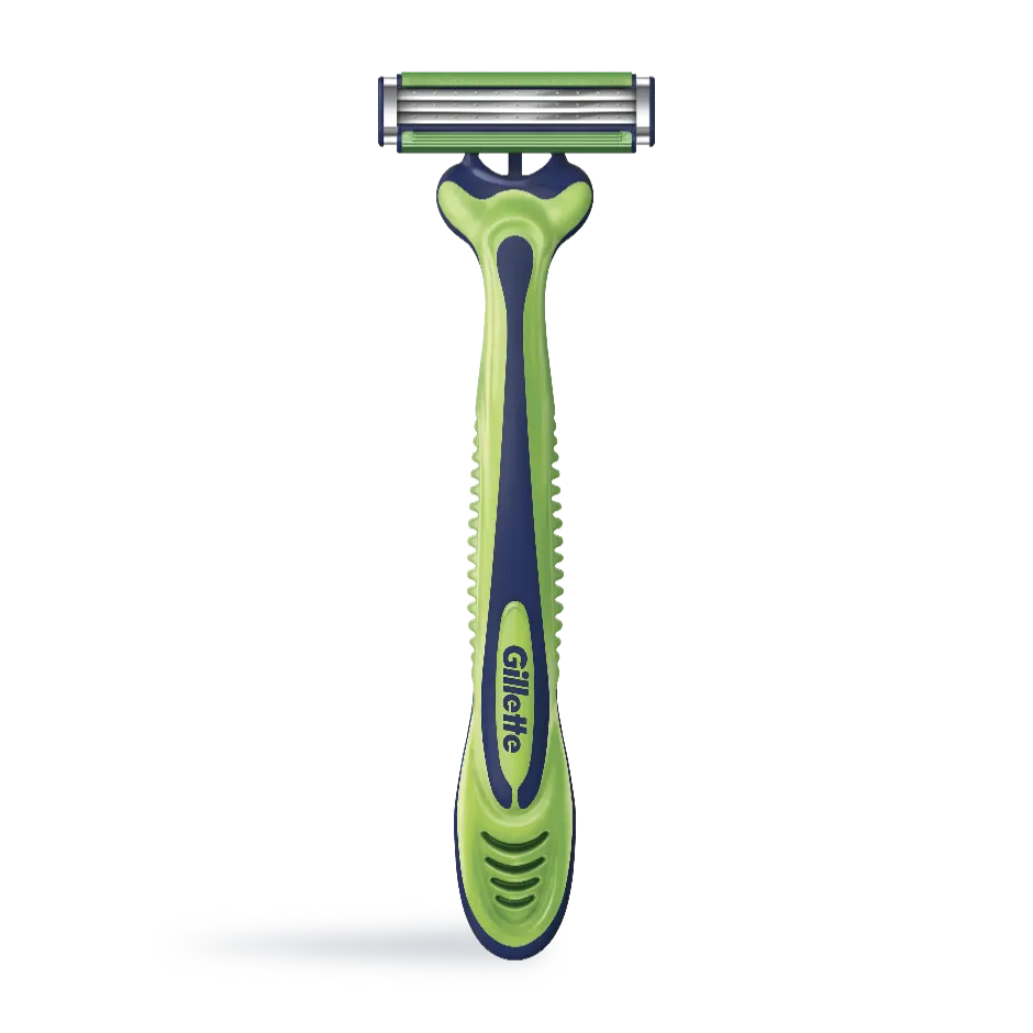 Rasoir jetable Gillette Sensor3 Sensitive avec 3 lames et tête pivotante pour un rasage en douceur.