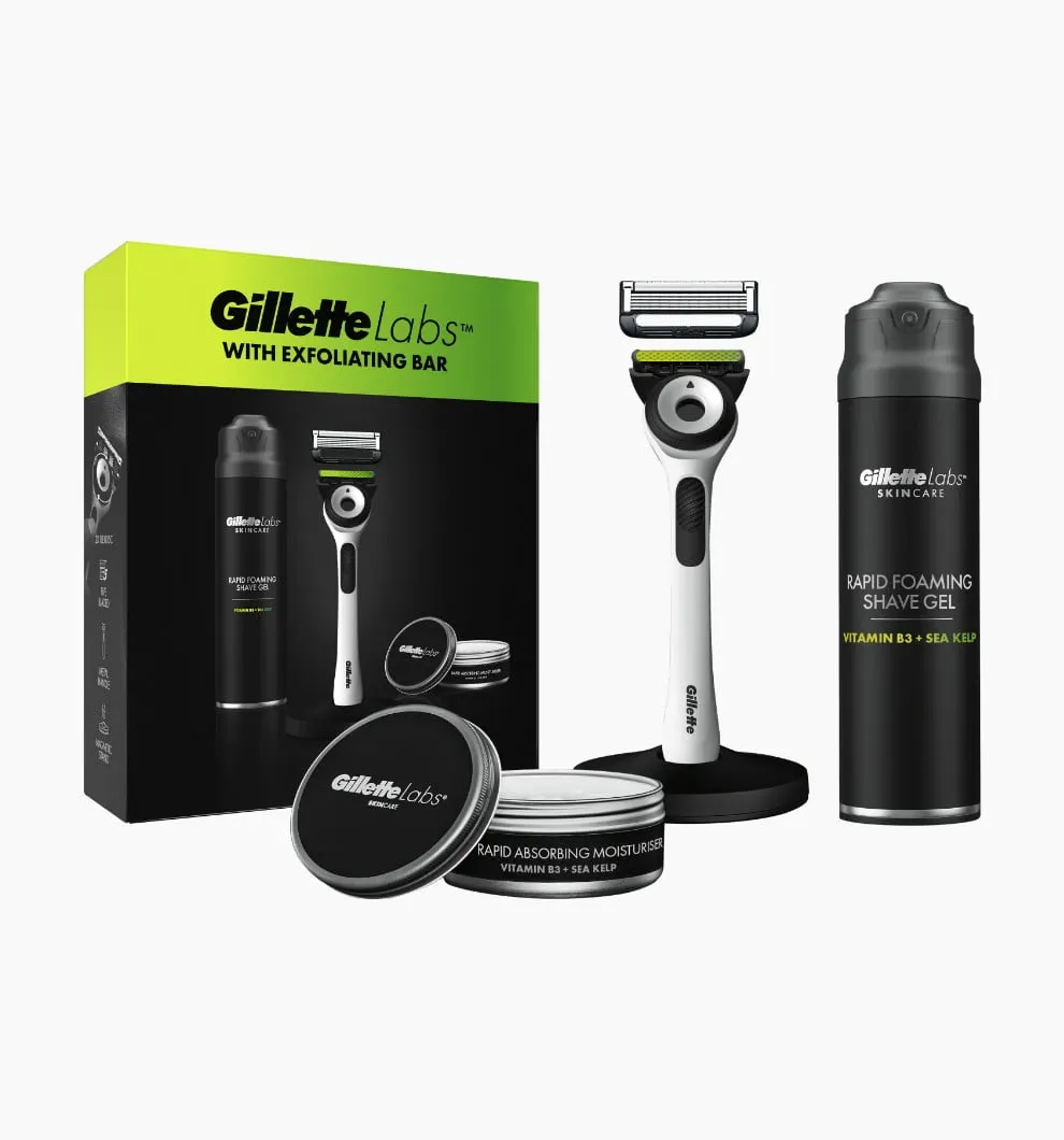 Gillette Labs Geschenkset mit Rasierer + Rasiergel + Feuchtigkeitscreme